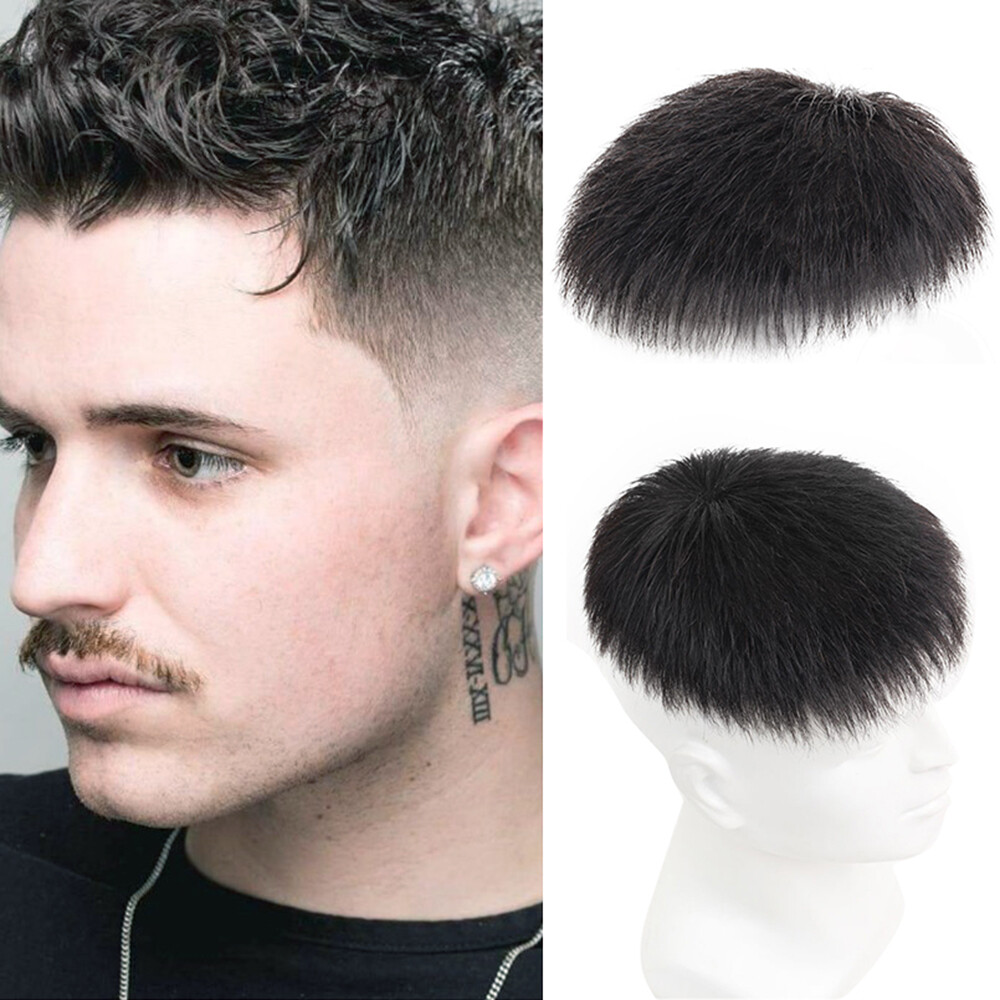 Men’s Short Toppers Hairpiece Real Human Hair Clip in Crown Tape Hair Pieces Wig