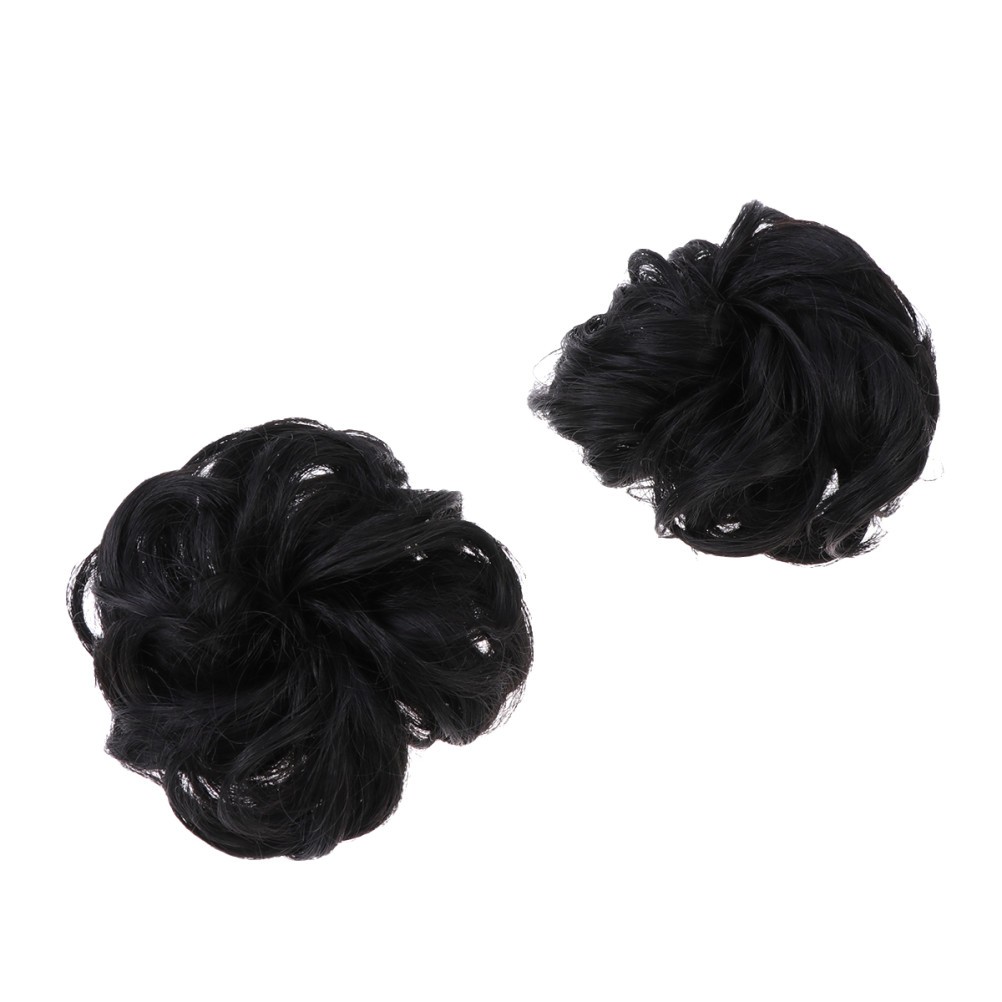 Hair Chignon Black Elegant Casual Hairstyle 2Pcs 3.9×3.9×0.8In