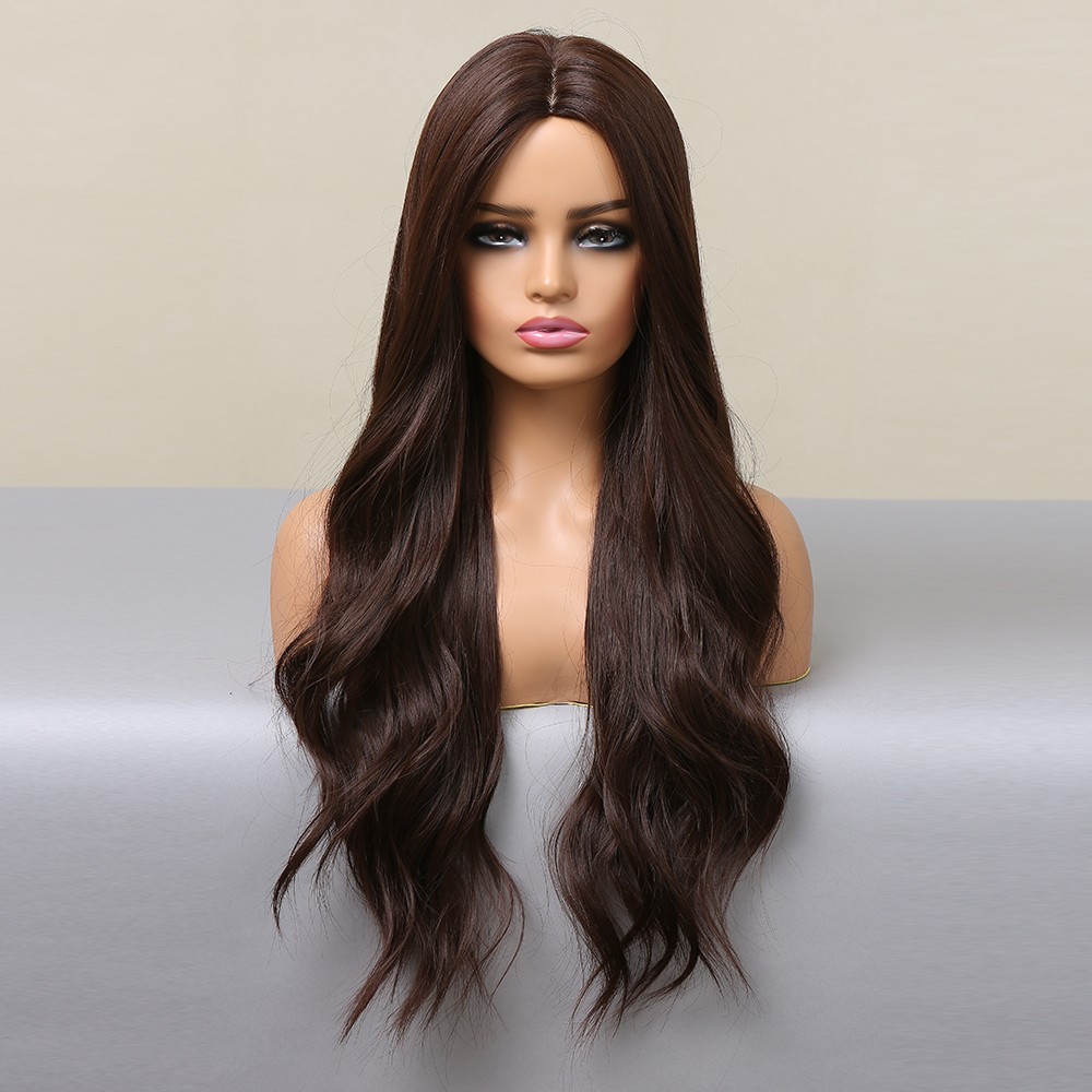 Cosplay Party Wig Dark brown Heat Resistant Synthetic Hair Long Wavy