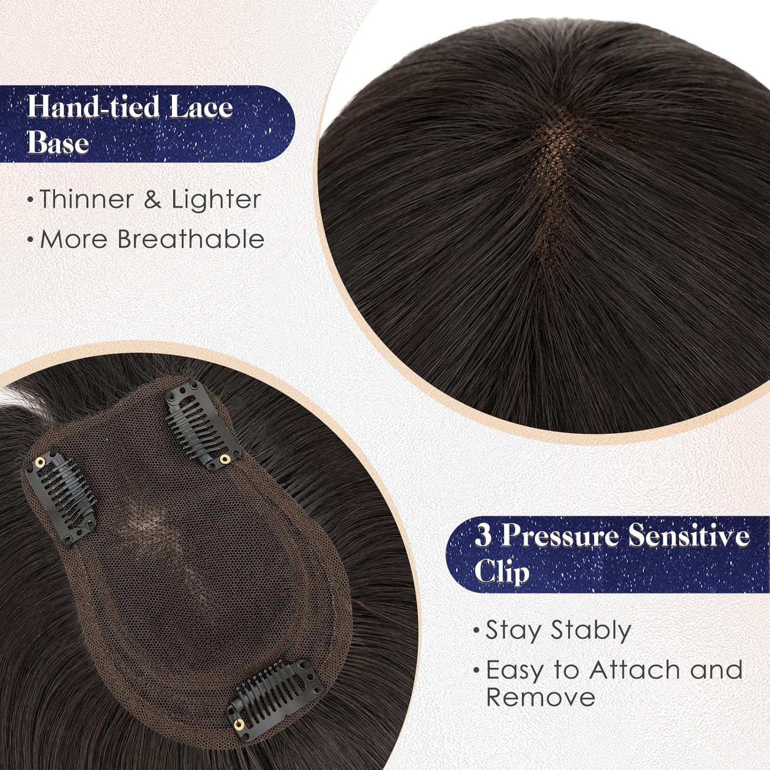 MY-LADY Human Hair Toppers for Women Real Human Hair with Bangs Thin 9 * 12CM L