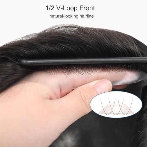 Men’s Hair Replacement System – Thin Skin PU Toupee, 10x8in, Virgin Human Hair,