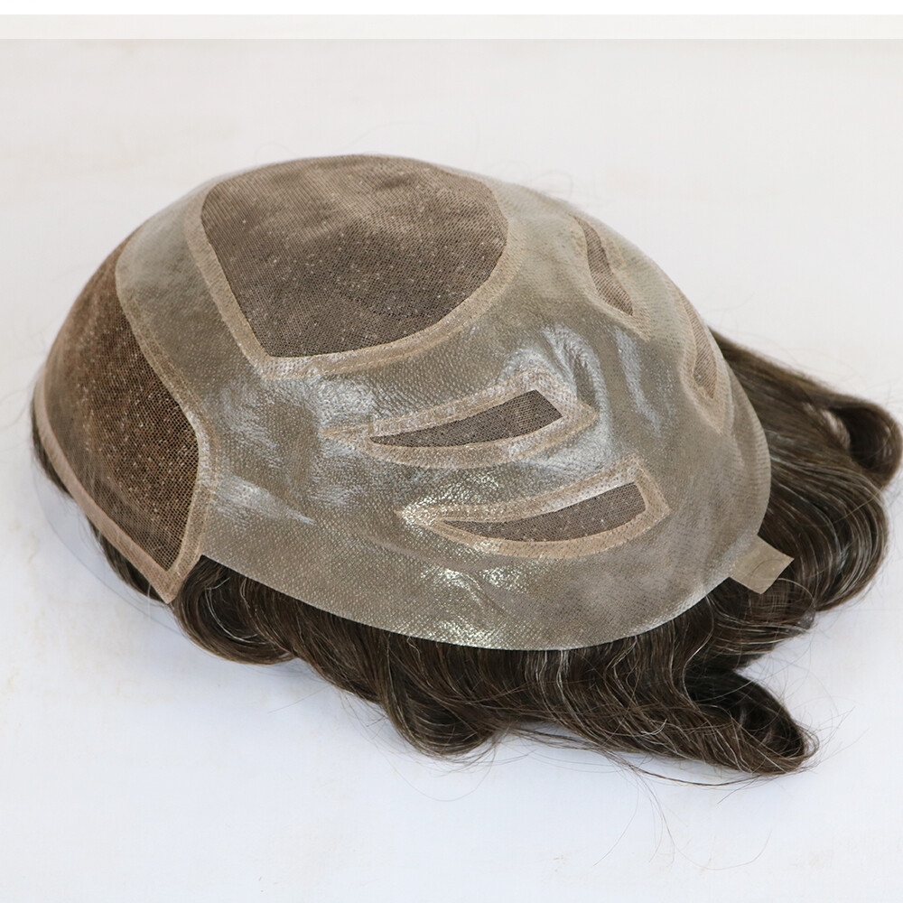 French Lace Front Mens Toupee Hairpieces Natural Hairline Fine Mono Hair Toupee