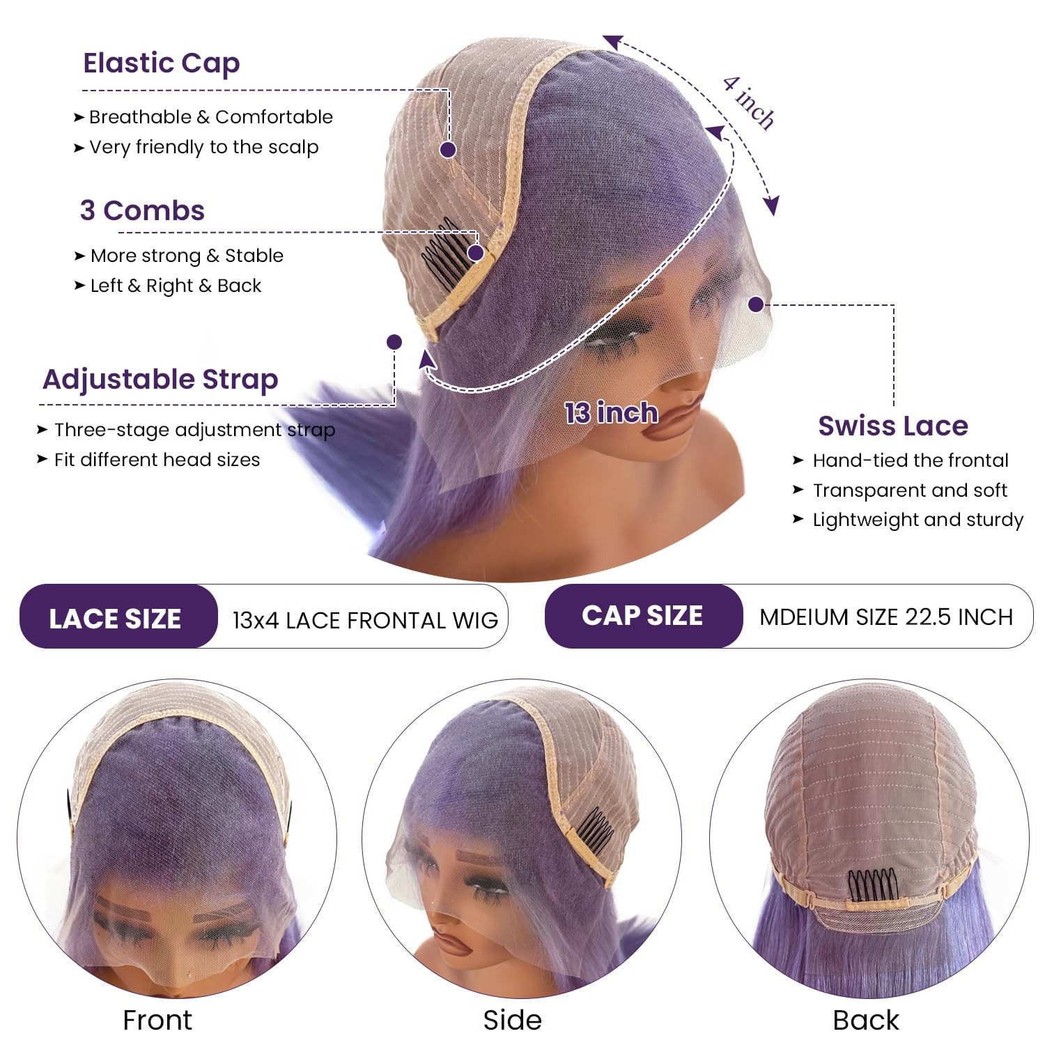 Ubetta Lilac Purple Wig Human Hair 13X6 Lace Front Wigs Human Hair Glueless