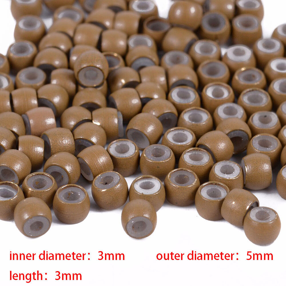 Micro Rings Brown Black Beige Micro Beads Silicone Lined Tip Hair Extensions 3mm