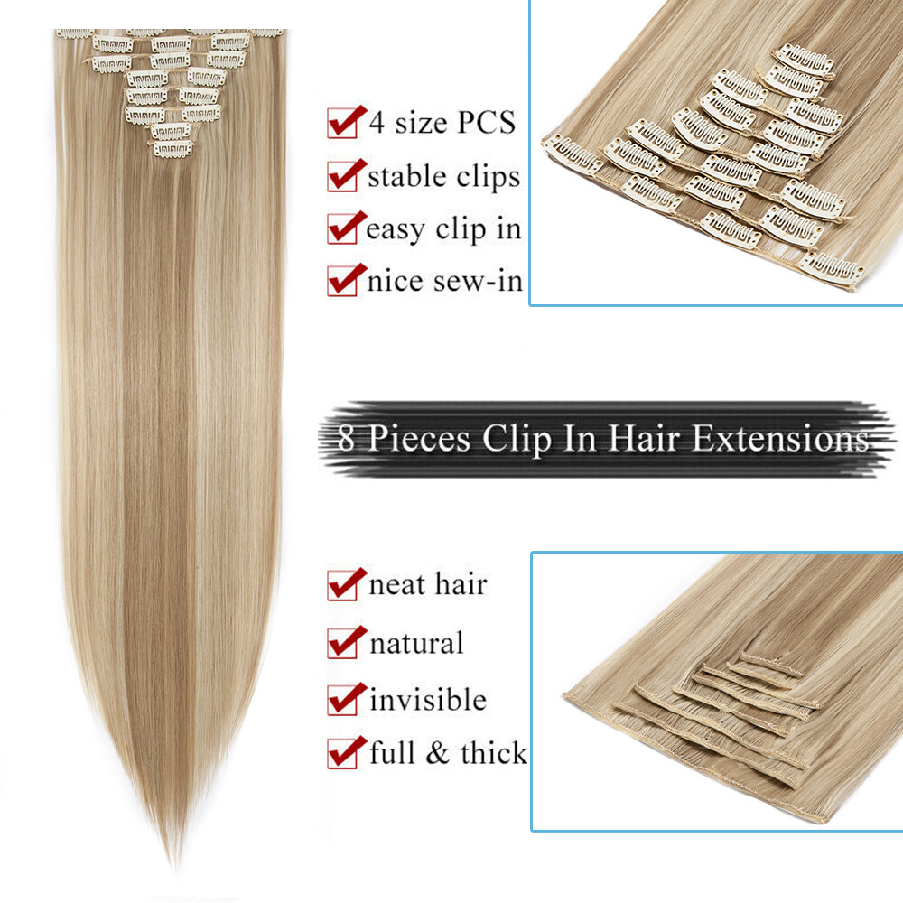 Thick 8Pcs 18Clips Clip in Full Head Hair Extensions Curly Straight For Woman US