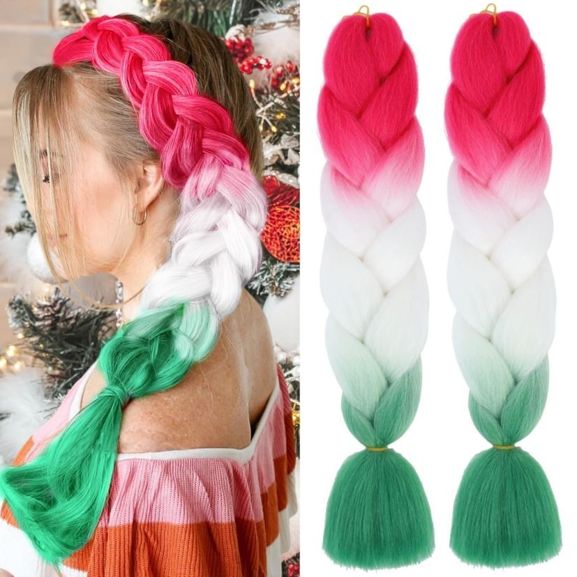 24″ Colored Jumbo Braiding Hair Extension Ombre Red White Green