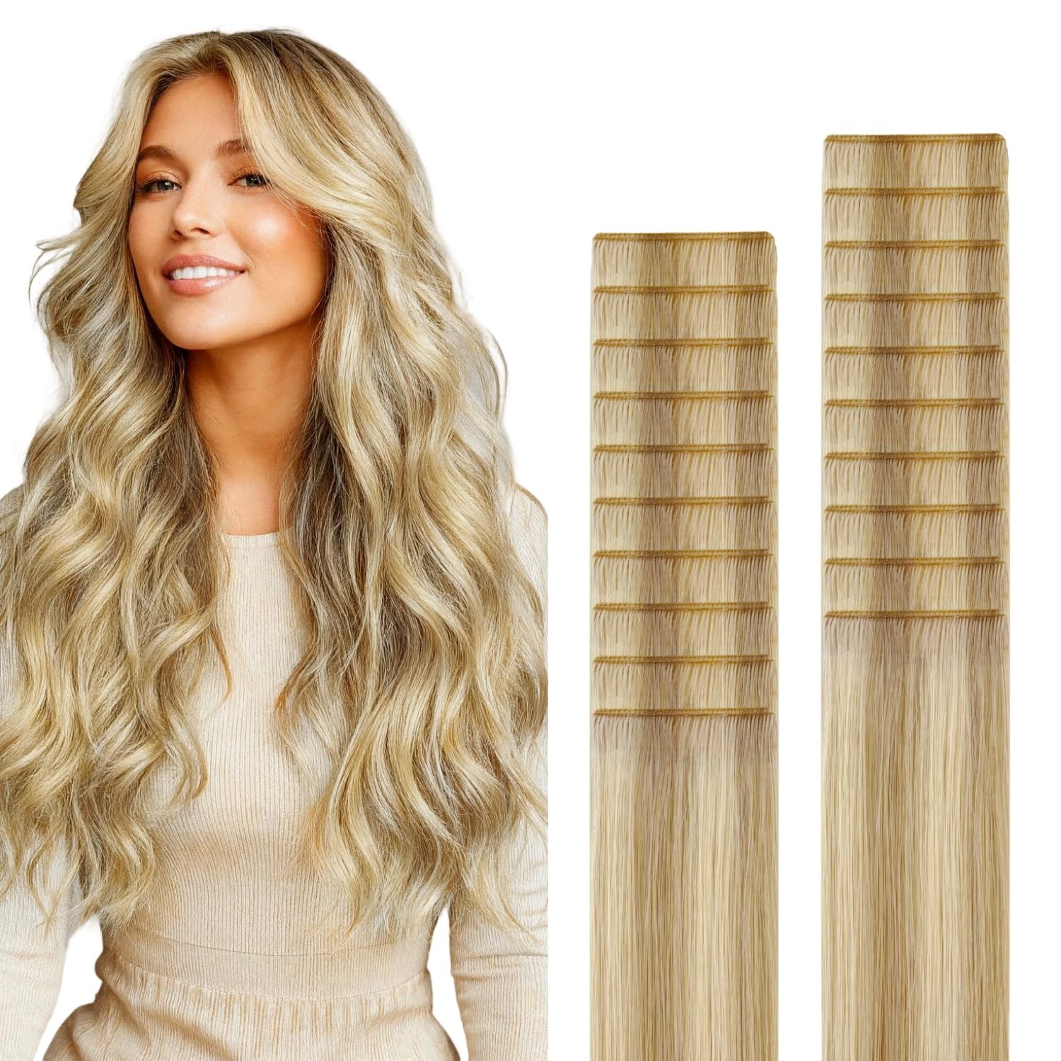 Goo Goo Genius Tape In Hair Extensions Hand Tied Tape Weft 16/22 Light Blonde