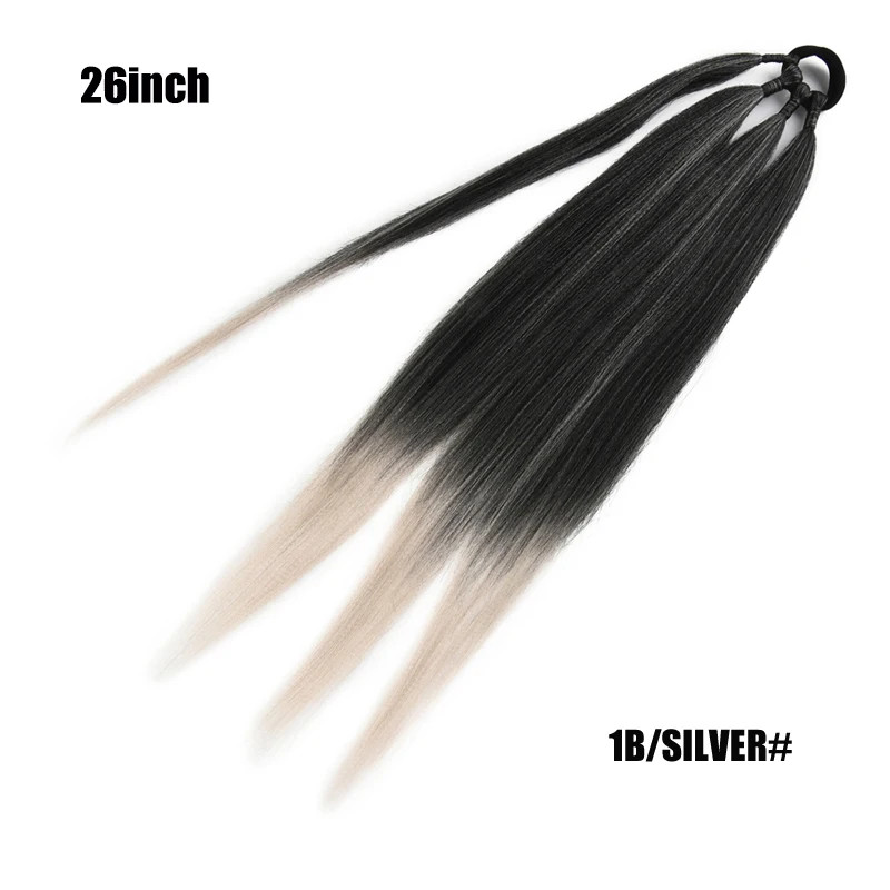 26 Inch Ombre Black Brown Grey Synthetic Boxing Braids Ponytail Extensions Wrap