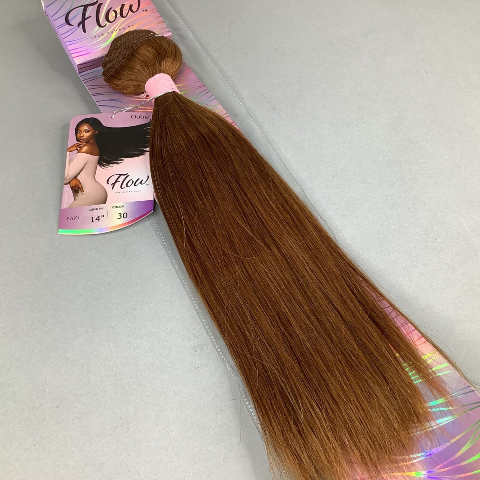 14″ Flow #30 Honey Brown Yaki Straight 100% Human Hair Extensions