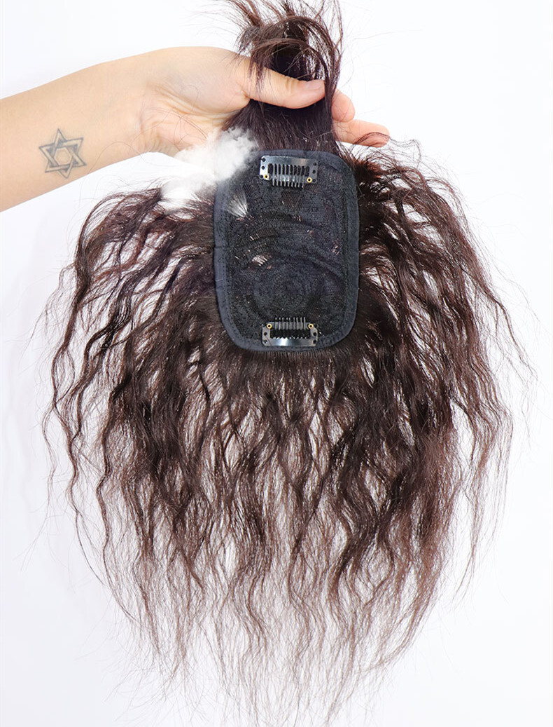 100% Human Hair Topper Toupee Curly Wavy Clip Hairpiece Top Wigs For Women Men