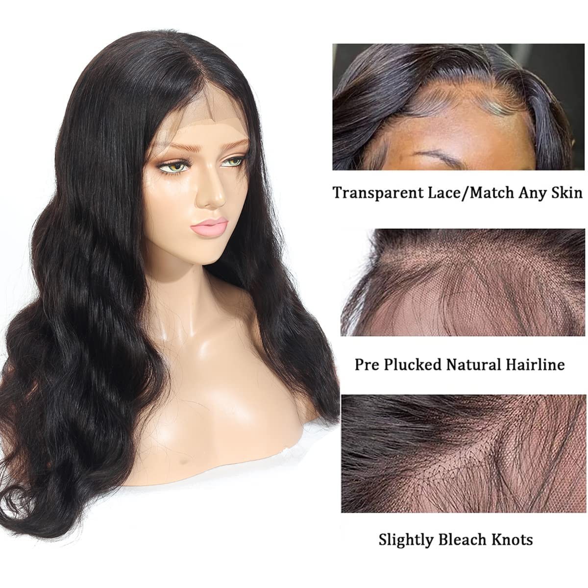 Long Body Wave Lace Front Wigs Heat Resistant Natural Black Wigs With Baby Hair