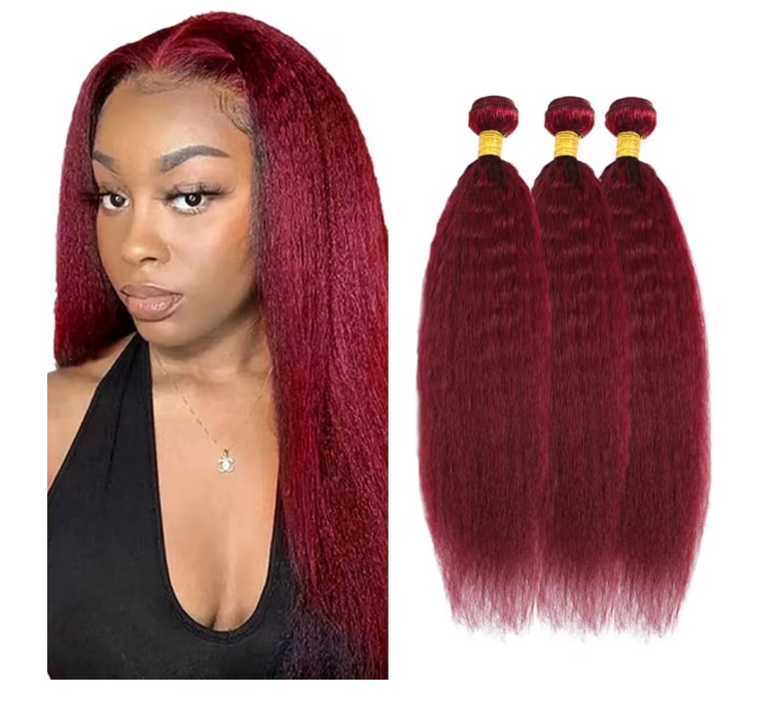 Burgundy Bundles Synthetic Hair Red Kinky Straight 28 30 32 Inches