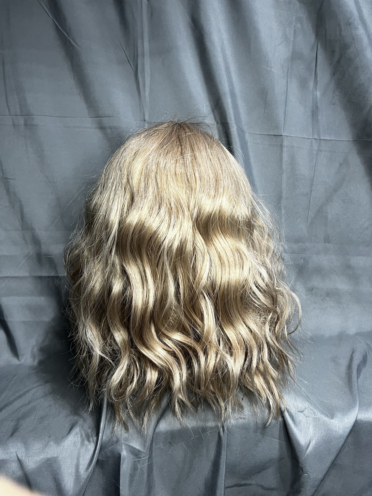 14” Medium Shoulder Length Wavy Blonde Wig with Bangs Heat Resistant Synthetic