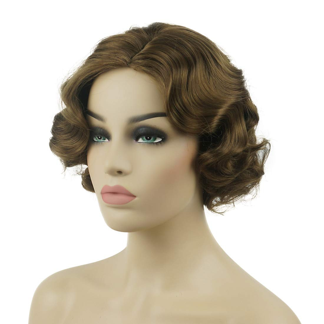 Vintage Cosplay Party Wig Short Finger Wavy Flapper Hairpiece +Free Wig Cap (Lig