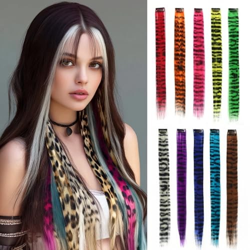10pcs/pack Scene Hair Extensions Synthetic Clip in Leopard print Multicolor