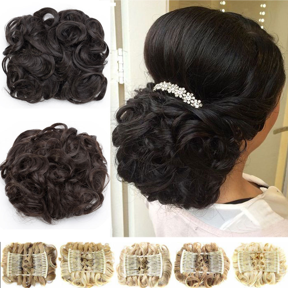 Combs Clip In Curly Messy Bun Scrunchie Updo Hair Extensions as Human US STORE H