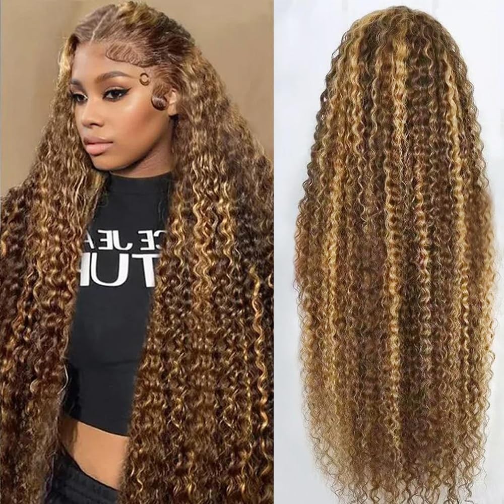 30inch Highlight Ombre Lace Front Wig Human Hair 13×6 HD Honey Blonde 4/27 De…