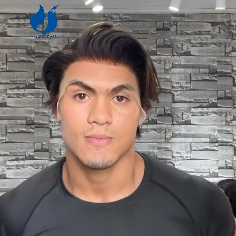 Dark Brown Men’s Wig with Sideburns Shaved Human Hair Pixie Cut Full Lace Wig