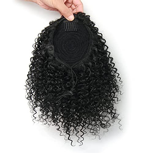Short Afro Kinky Curly Ponytail Hair Piece for African American Black(1B)