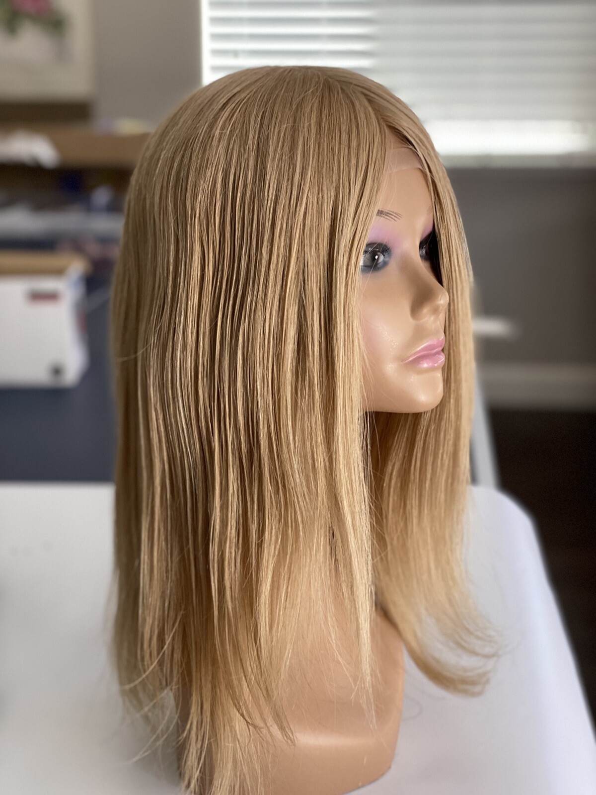 European remy Human Hair Wig 16” Hand Injected invisible knots with lace front.