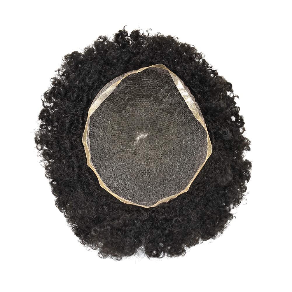 Mens Toupee Full Lace Afro African American Human Black Hair Piece Curly Wigs