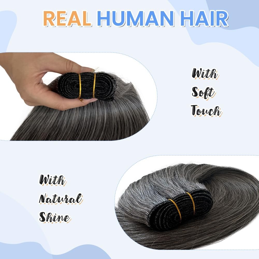Smartinnov Salt And Pepper Gray Human Hair Sew In Hair Extensions For Women 22