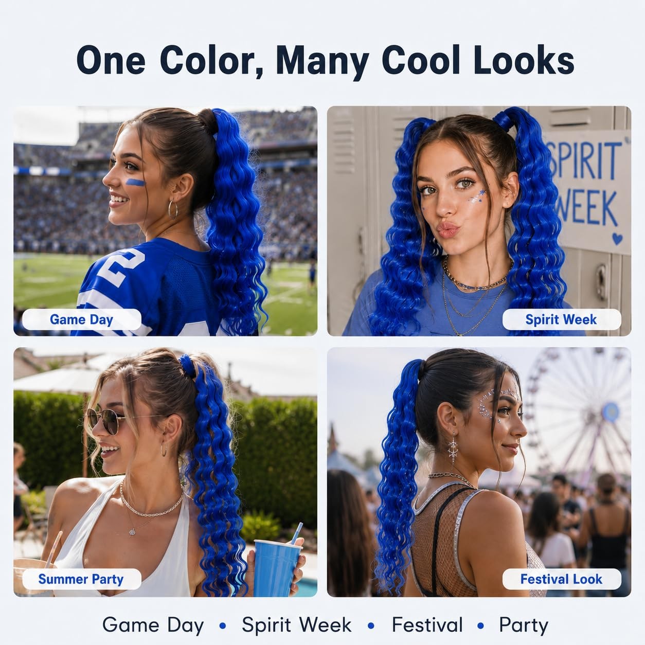 Blue Hair Extensions Tie in Curly Ponytail Extension Wavy Crazy Hair Pride Da…