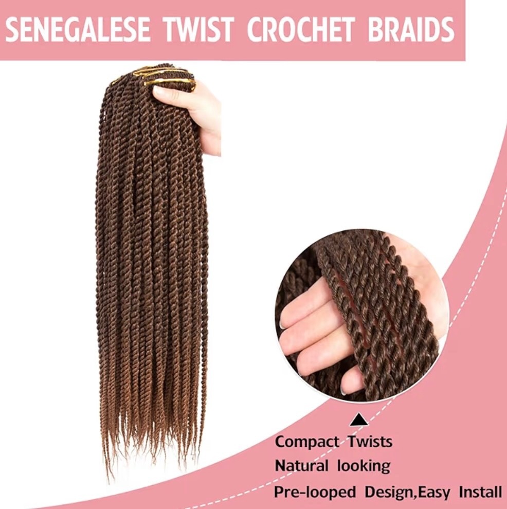 Lot x7 24” Senegalese Spring Twist Crochet Braids Dark Brown to Auburn Ombre