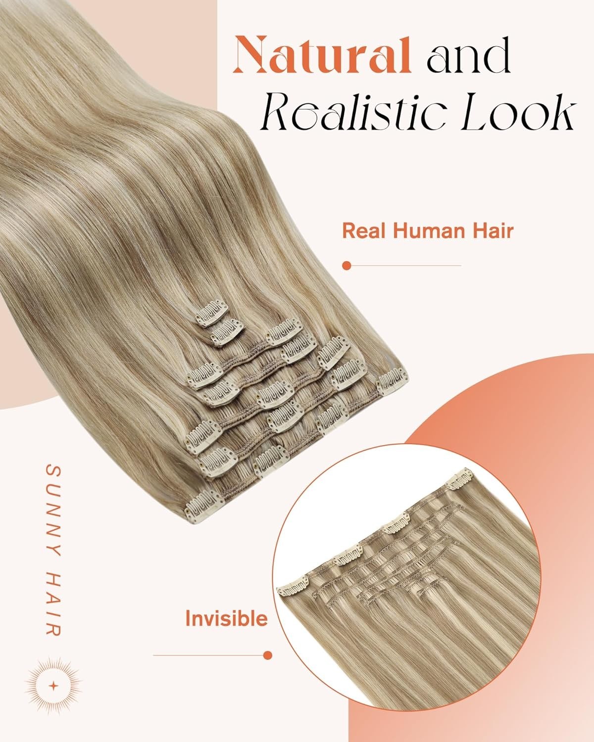 Sunny Hair Clip in Hair Extensions Straight Human Hair Clip in 18in Golden Blond