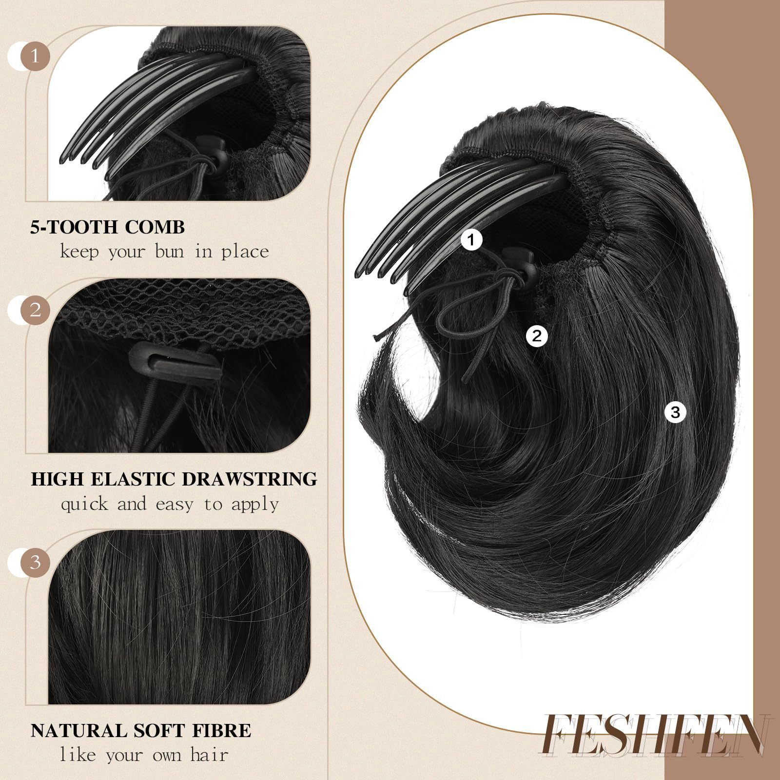 Large Comb Claw On Ponytails Short Wavy Bun Hair Piece Drawstring Pony Extension