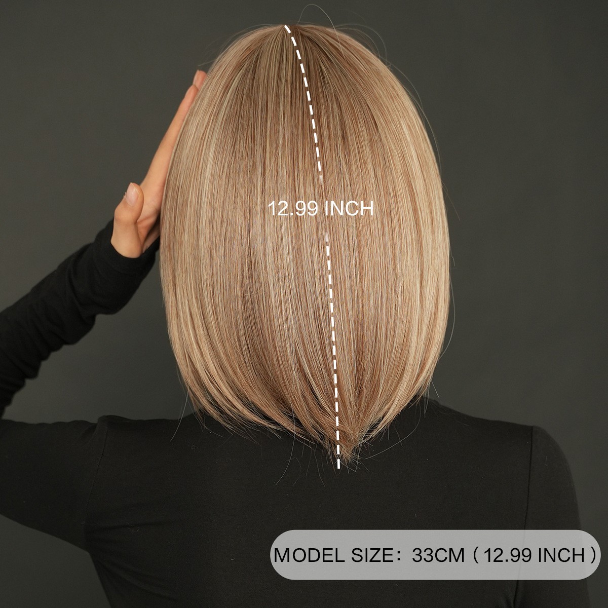Brown Tea Short Straight Bob Wig with Full Bangs Highlight Beige Inverted Bob