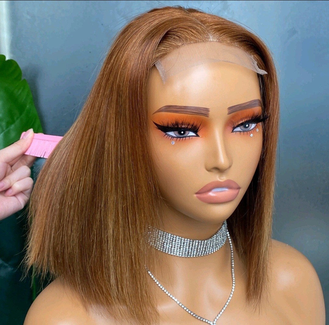 12A 12INCH RAW PERUVIAN HAIR 4×4 LACE CLOSURE WIG STRAIGHT 180% DENSITY P4#/27#