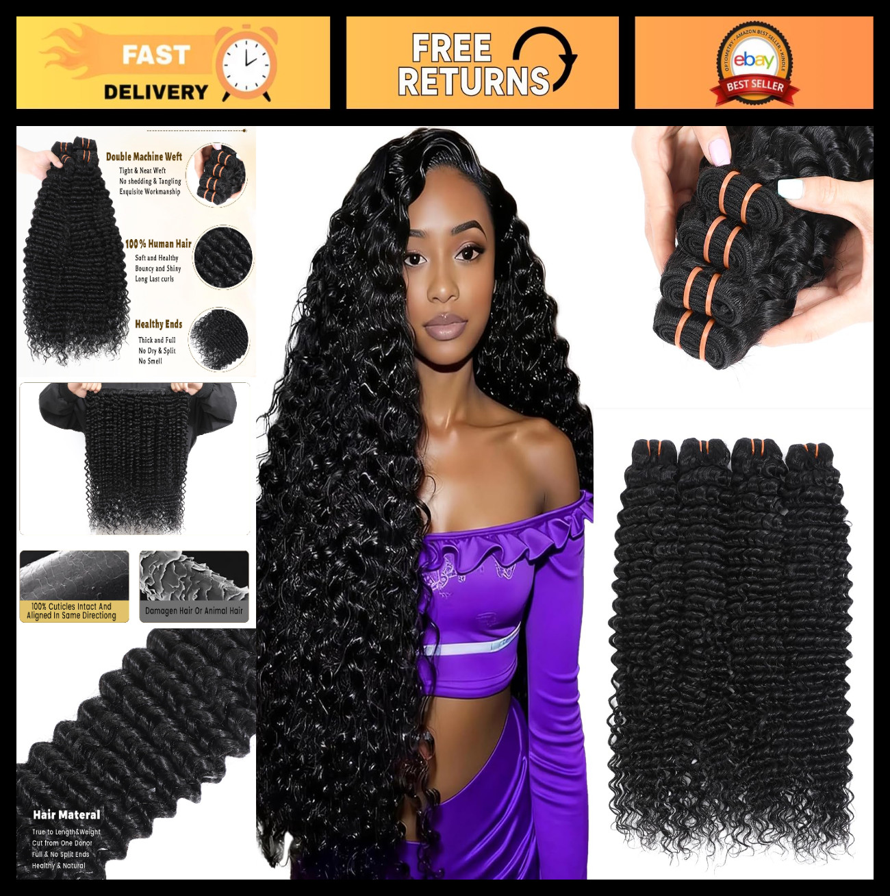 16A Deep Wave Human Hair Bundles – Silky Soft Brazilian Virgin Extensions, 4 Pac