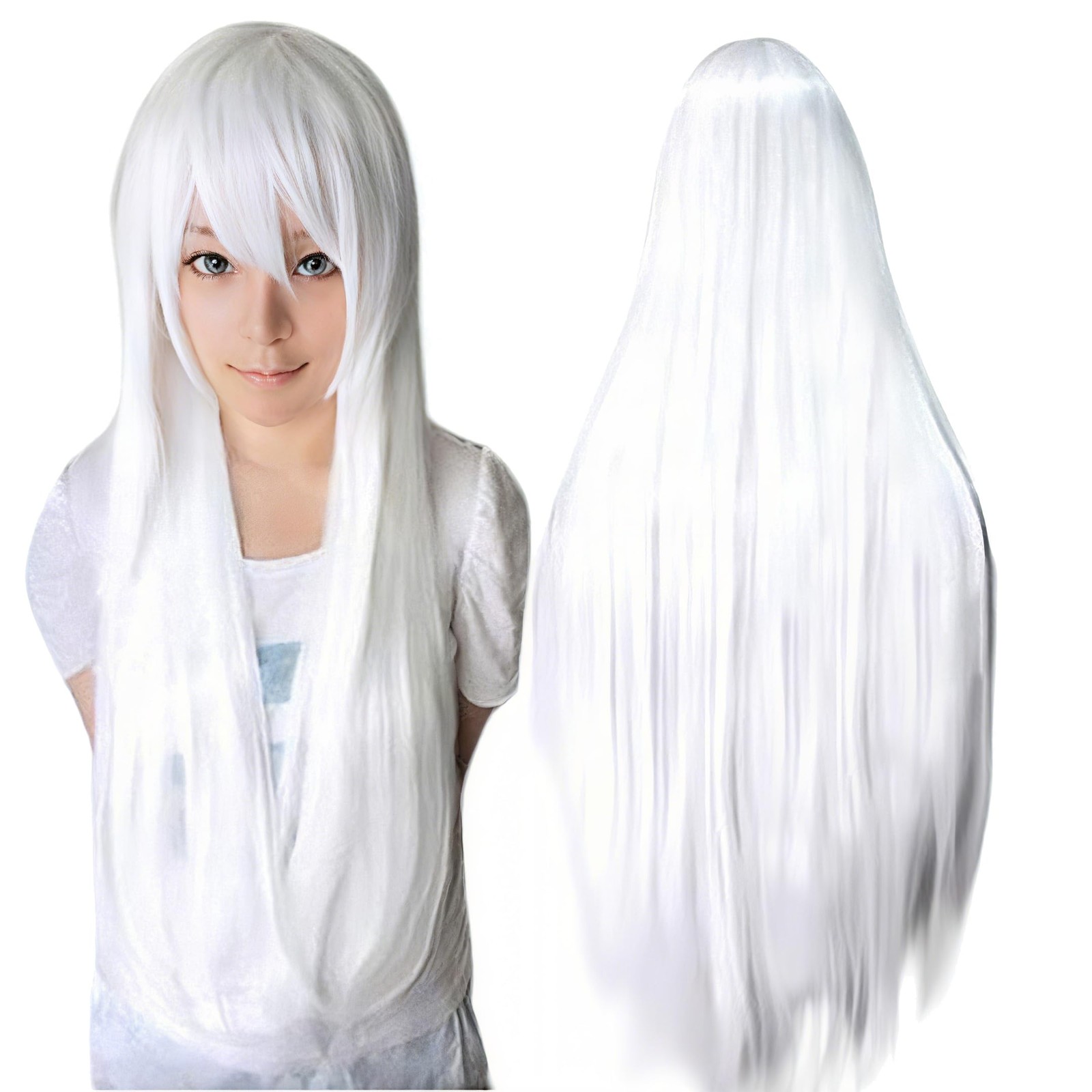 80cm Long Straight Natural Hair Cosplay Wigs with Bangs Colorful Halloween Co…