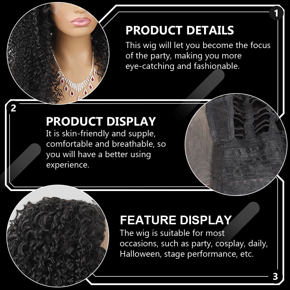 1Pcs Synthetic Long Curly Lace Wig Reusable Black Natural Look Cosplay