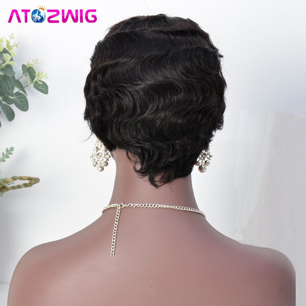 Finger Wave Short Human Hair 100% Real Brazilian Wigs for Black Women