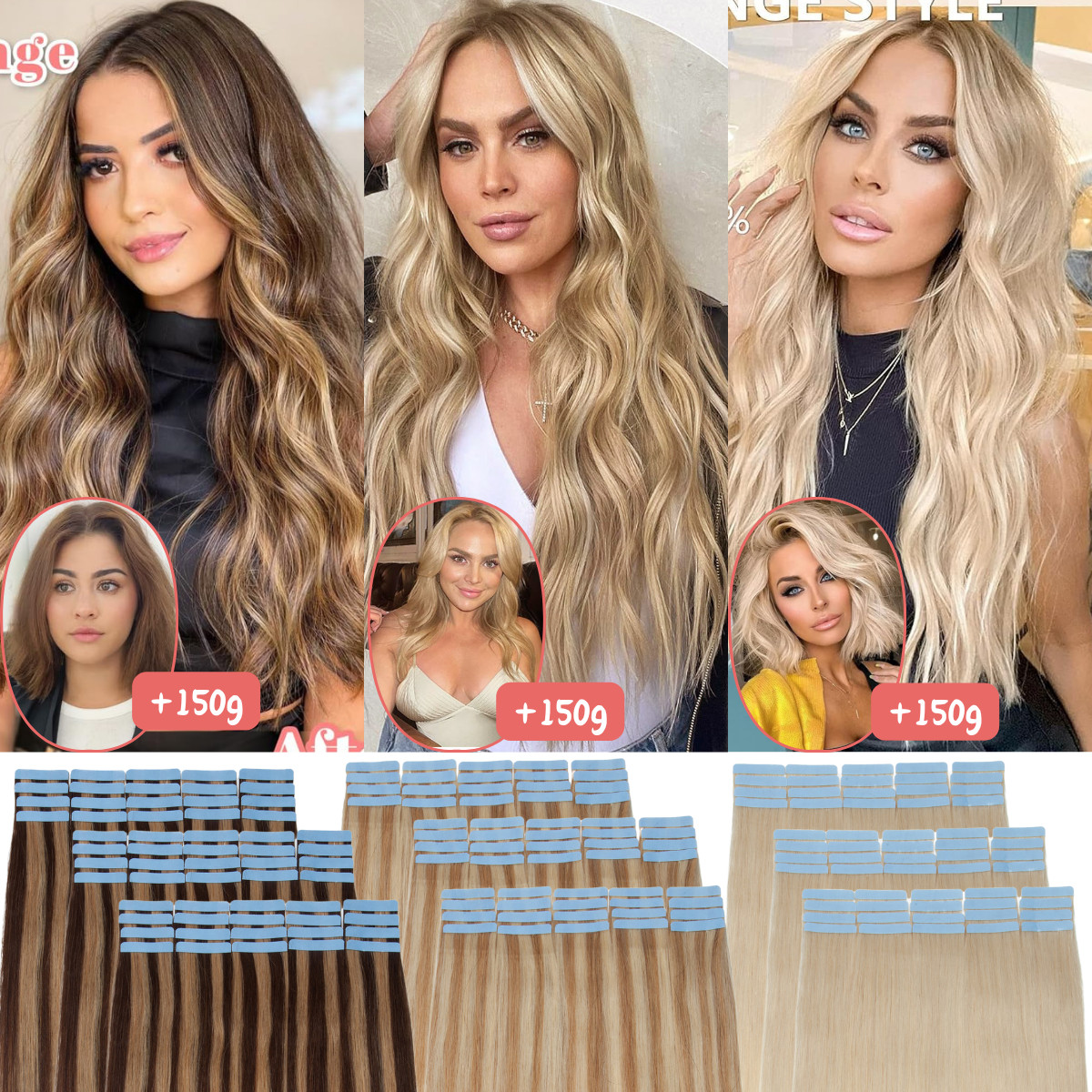 Invisible 100% Human Hair Extensions Tape in Skin Weft Real Russian Remy Blonde
