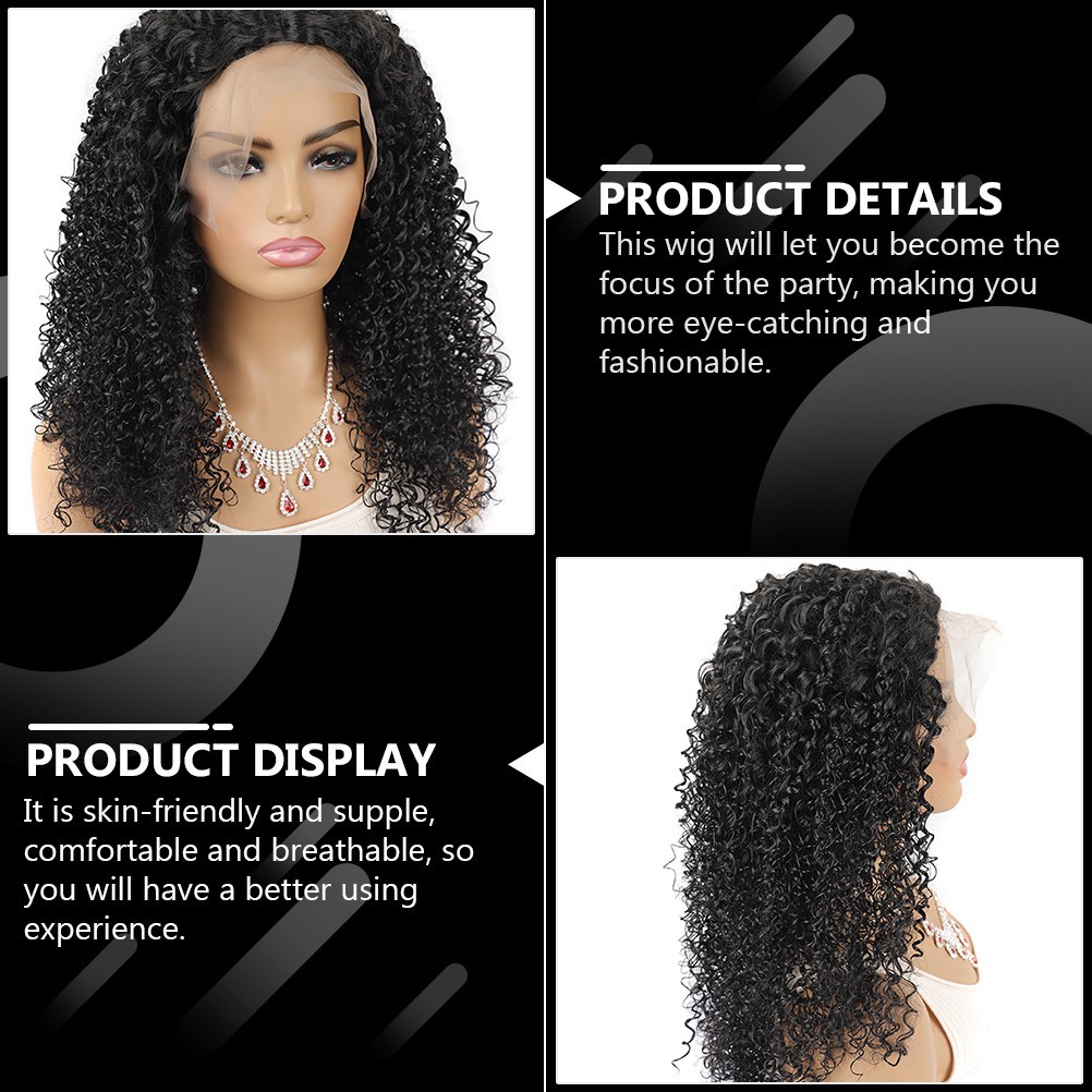 1Pcs Synthetic Long Curly Lace Wig Reusable Black Natural Look Cosplay