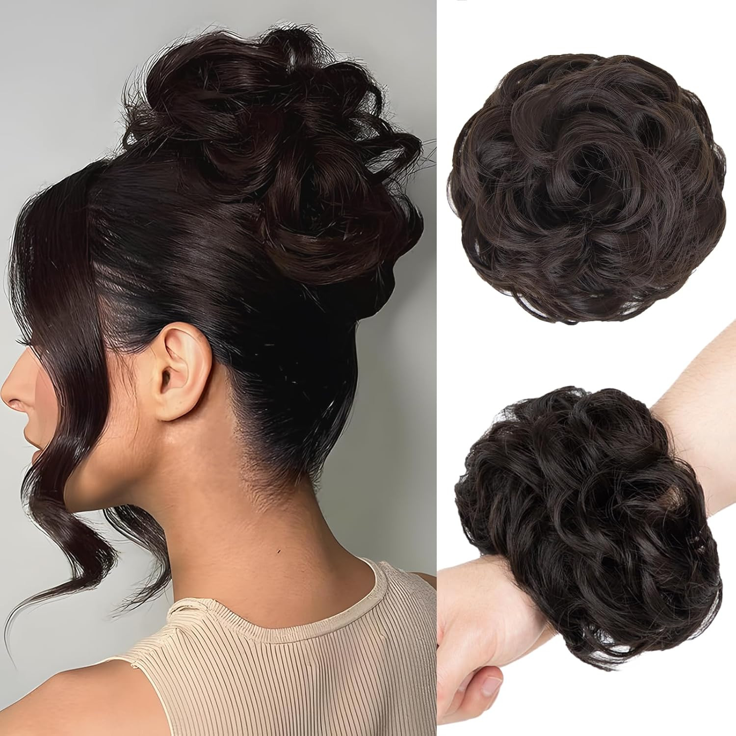 1PCS Messy Bun Hair Piece Wavy Curly Thick Updo Hairpiece Synthetic Chignon Hair