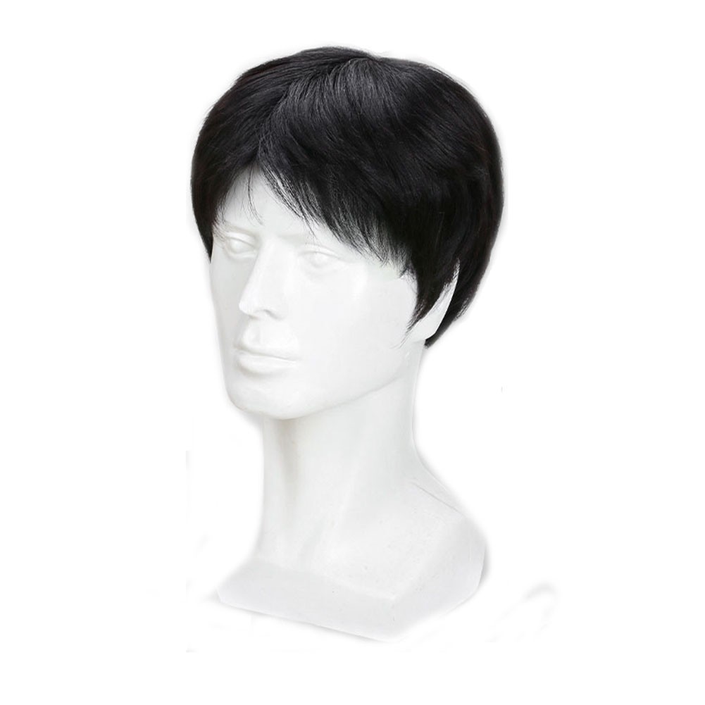 Short Full Hand-made Wig Genuine 100% Natural Hair Men Hairpiece Toupee Wig