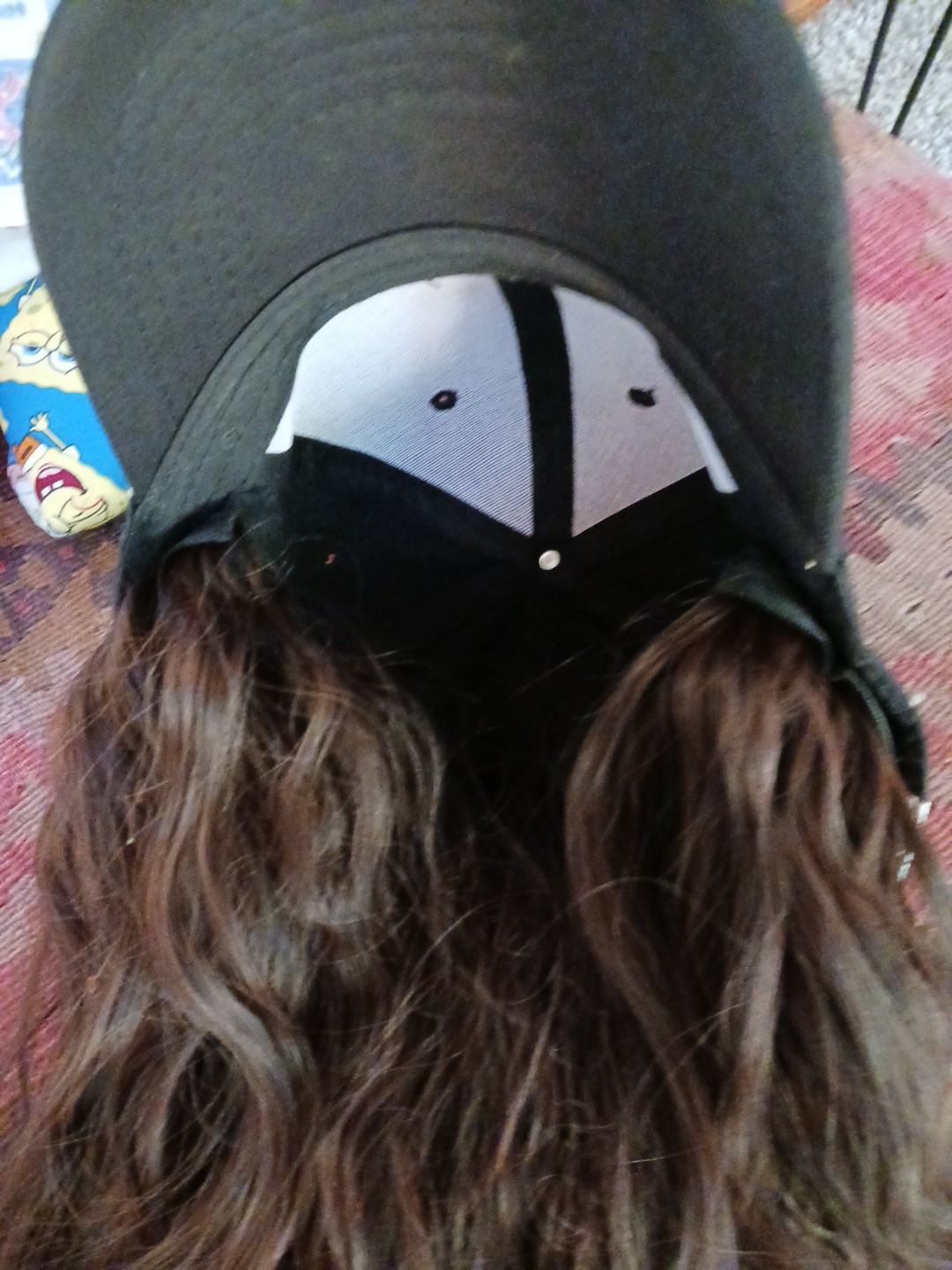 Women Adjustable Baseball Cap Hat Wig Hairpiece SL Curly Dark Brown Casual Hat