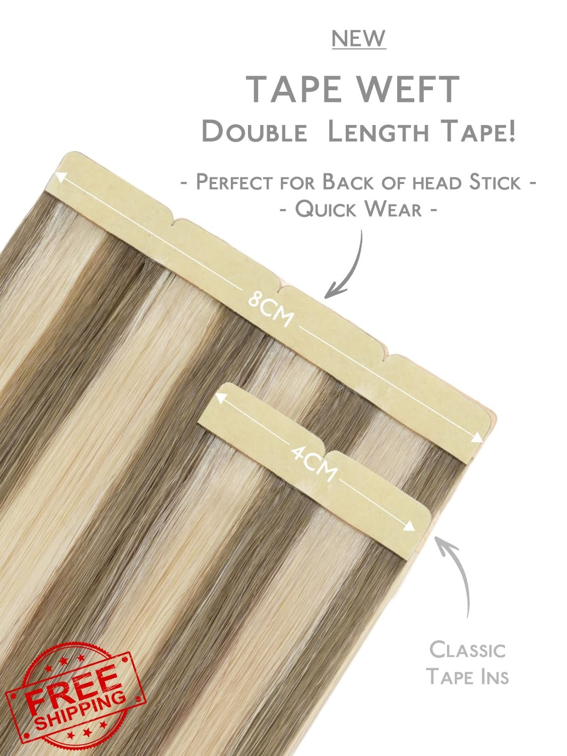 Wennalife 8cm Tape Hair Ash Brown/Platinum Blonde 16 Inch