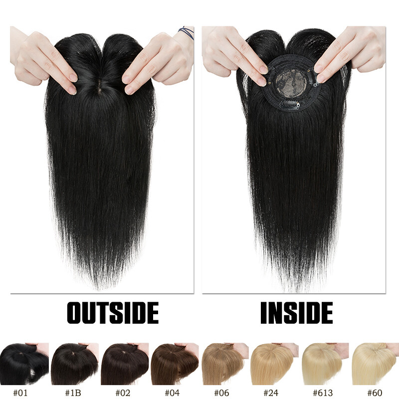 Clip In 100% Remy Human Hair Piece Topper Toupee Hairpiece Bangs Middle Parting