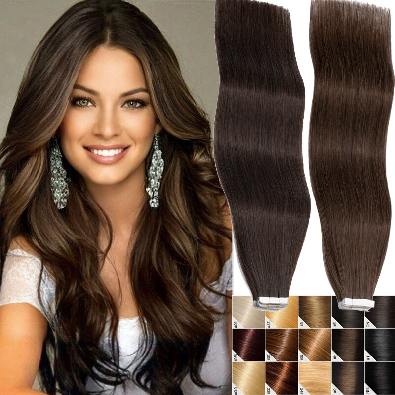 THICK Skin Weft Tape In 100% Human Remy Hair Extensions Full Head 50/100/150gram