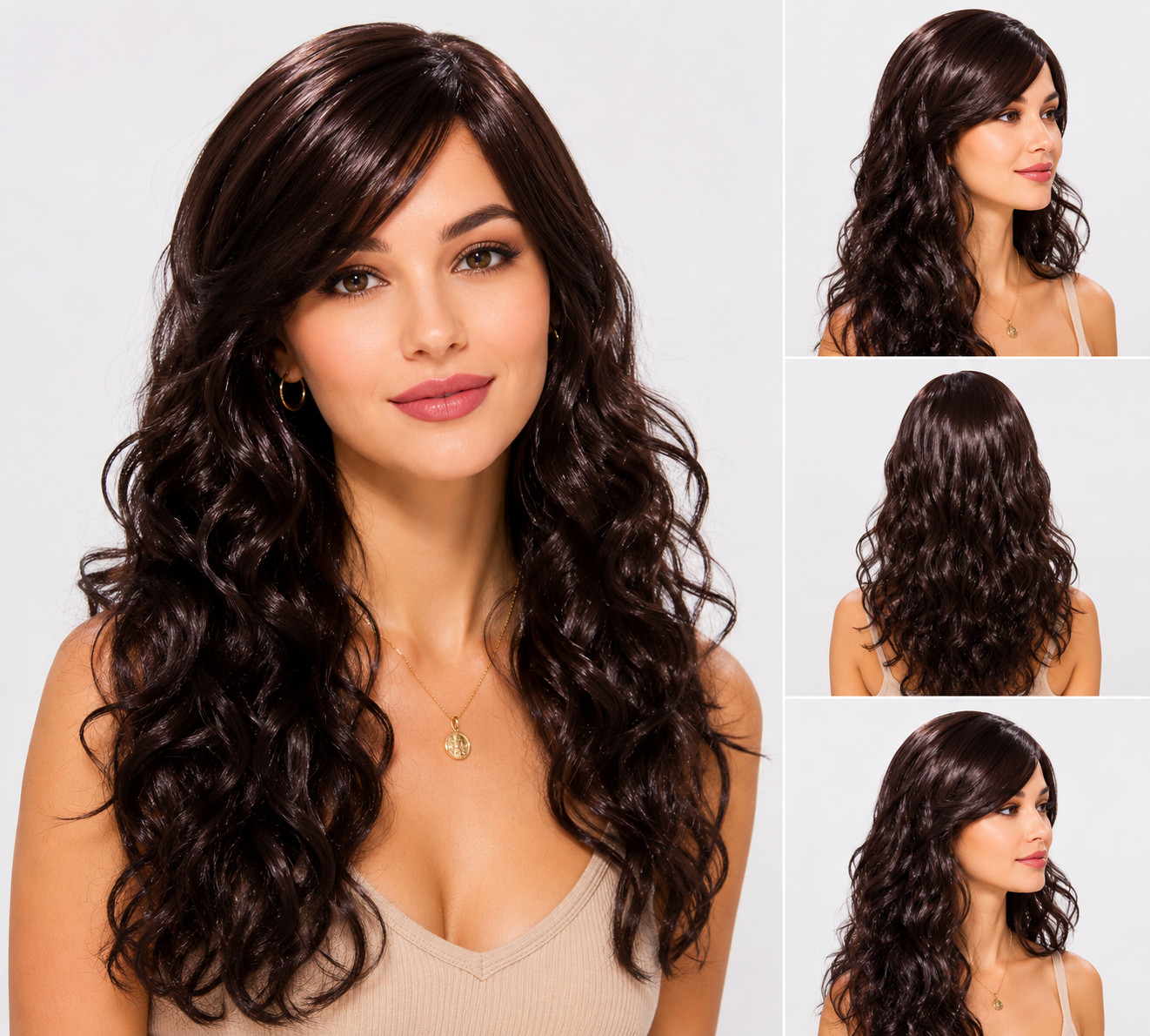 Long Wavy Burgundy Red Synthetic Wig Side Bangs Heat Resistant Daily Use