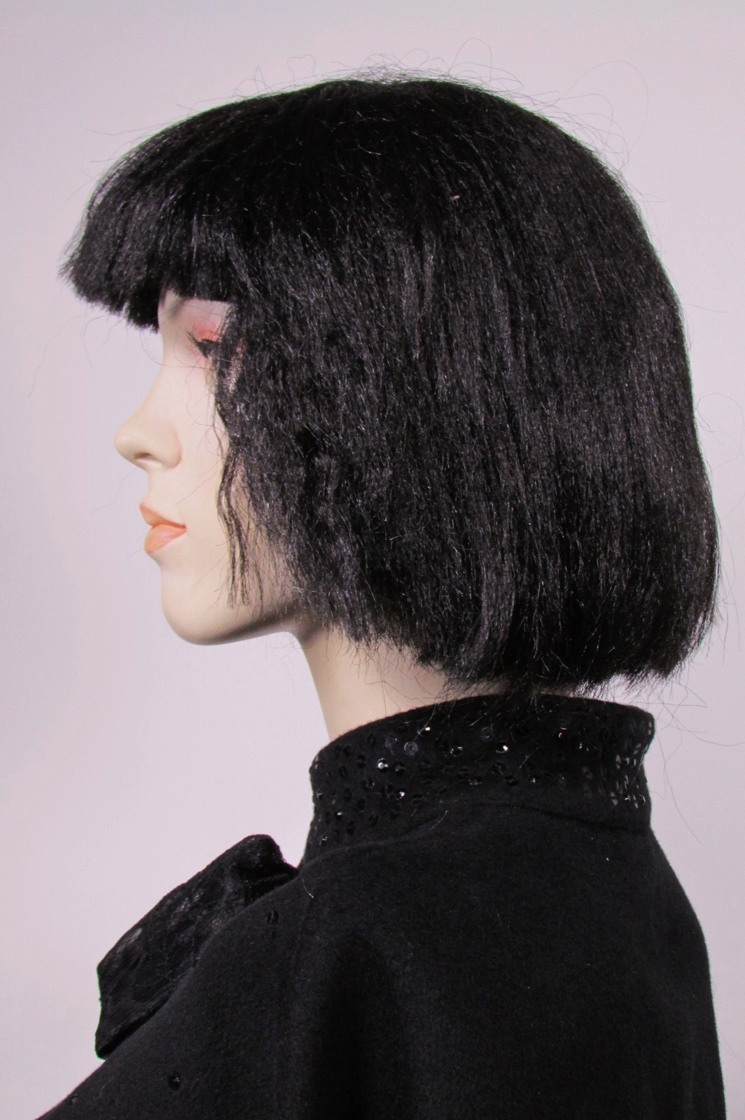 Calypso Women Wig Vinyon Fiber Short w/ Bangs Black Japanese Fiber