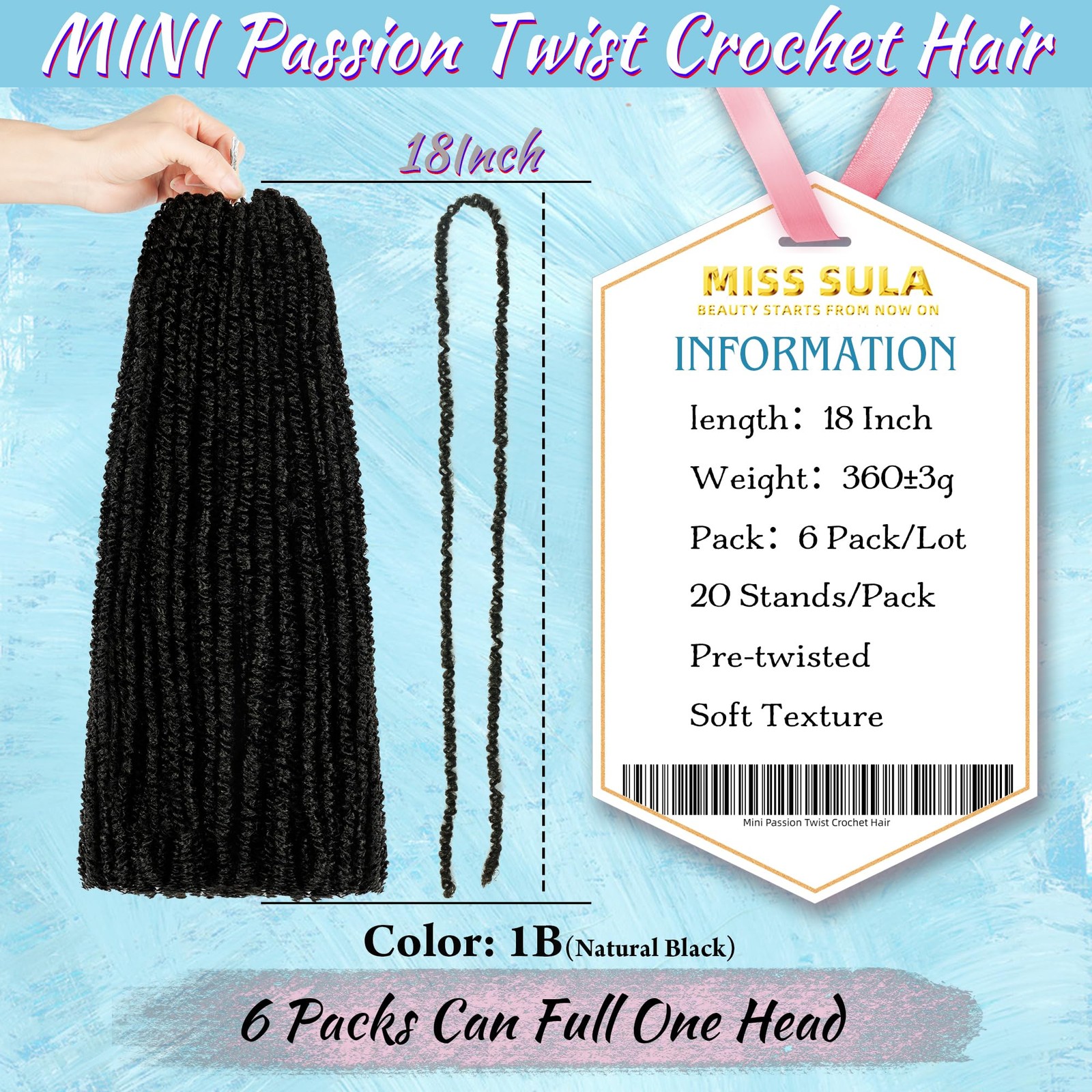 Miss Sula Mini Passion Twist Crochet Hair For Black Women-18 Inches 6 Packs