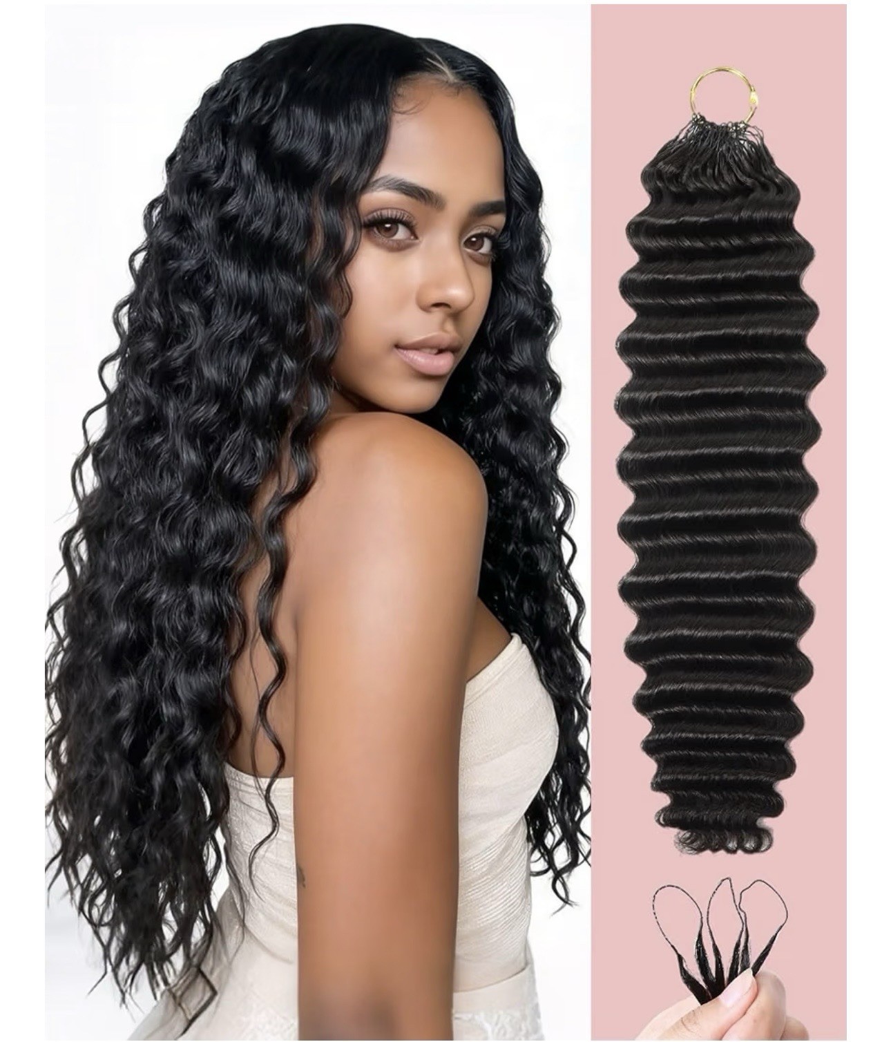Human crochet Curly Pre-Looped Hair Extensions 18 in Black Reusable 10pcs Women