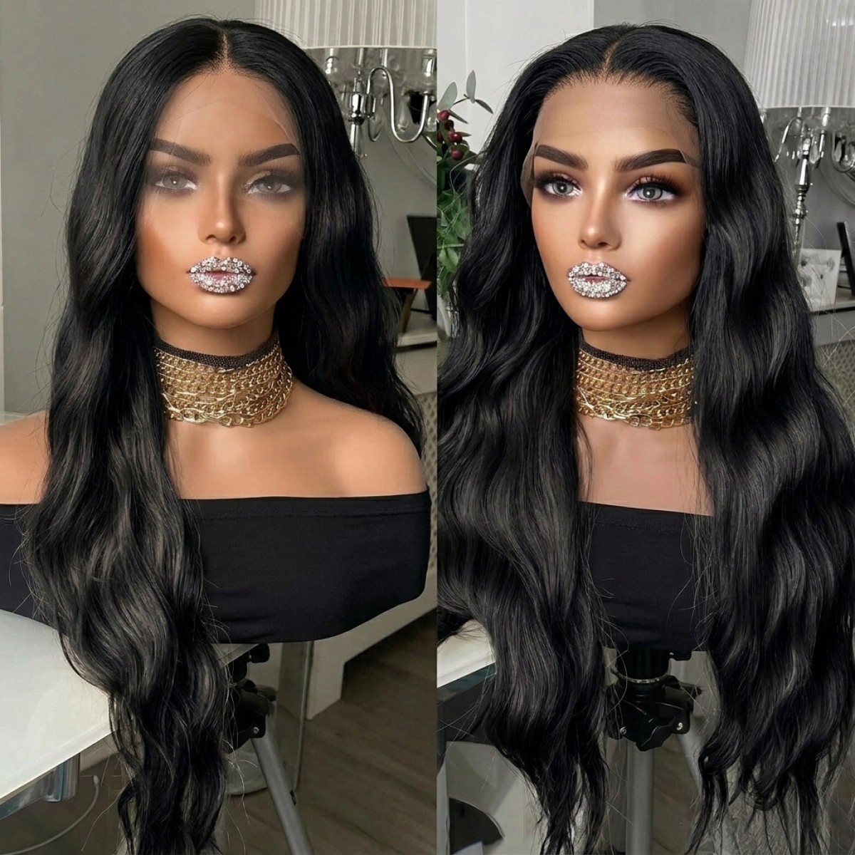 Long Wavy Lace Front Wigs Off black Synthetic Hair Heat Resistant