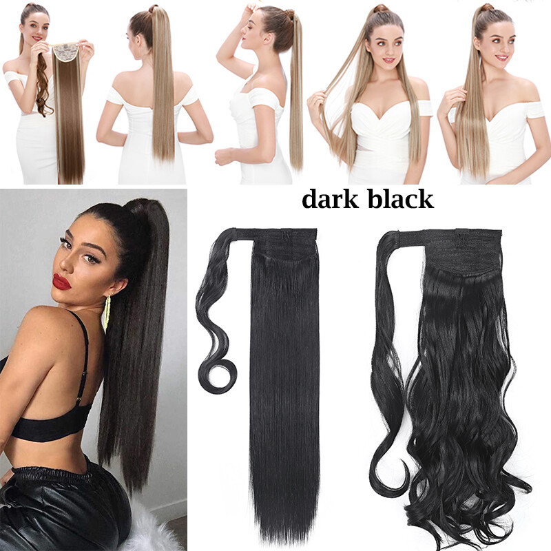 32Inch MEGA Thick Long Clip In Ponytail Hair Extension Wrap On Pony Tail Wavy US